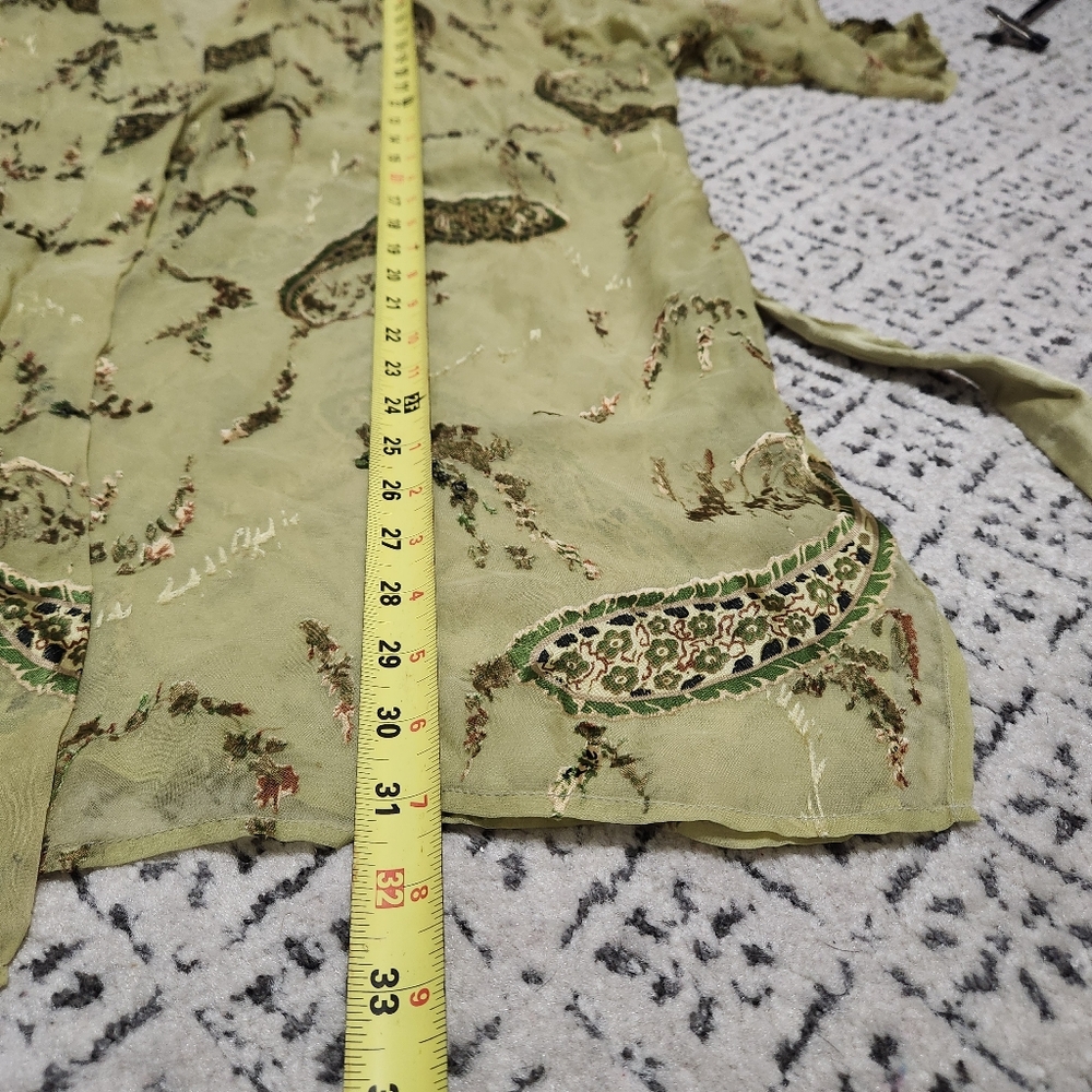 Silk Blend Robe Kimono Duster Green Sheer Floral Paisley Women’s Large - Picture 9 of 12